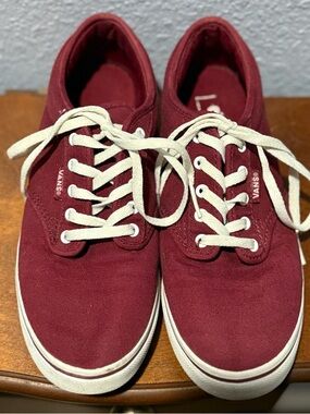 Vans Burgundy Canvas Sneakers with White Laces